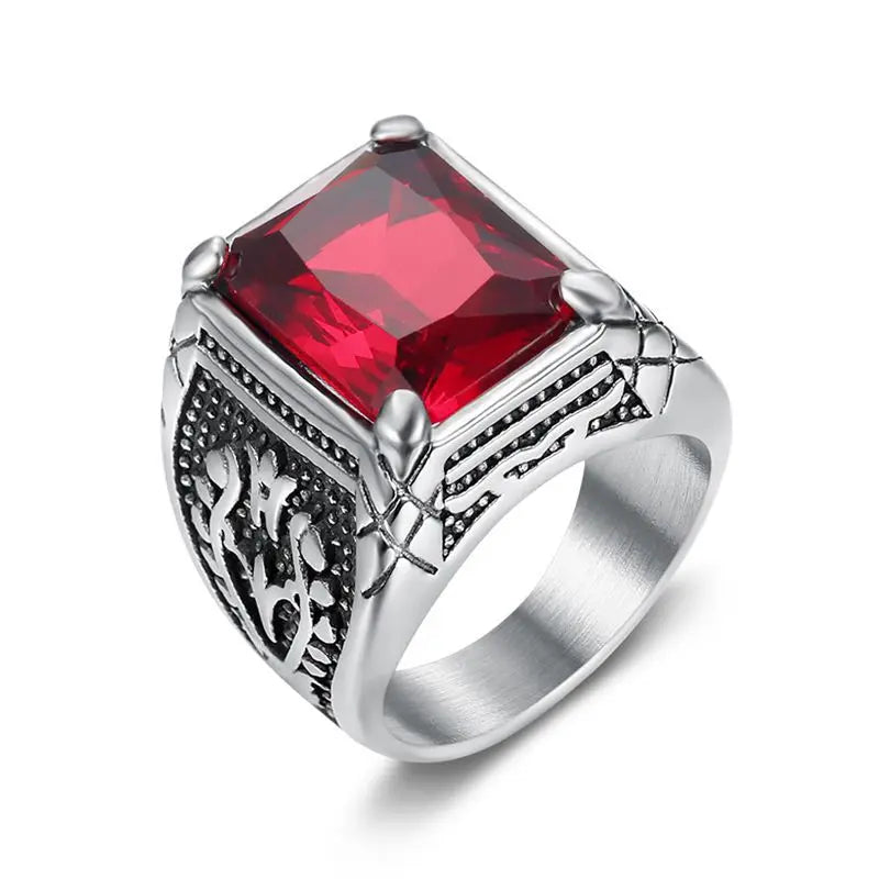 New Punk Retro Ring 316 Stainless Steel Multicolor Gem Rings Tulip Pattern Hip Hop Men's Ring Jewelry