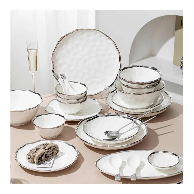 Customized 20Pcs Luxury Ceramic Tableware Set Gift Wholesale Porcelain Dinner Plate Bowl Chopsticks Set Wedding Gifts Box