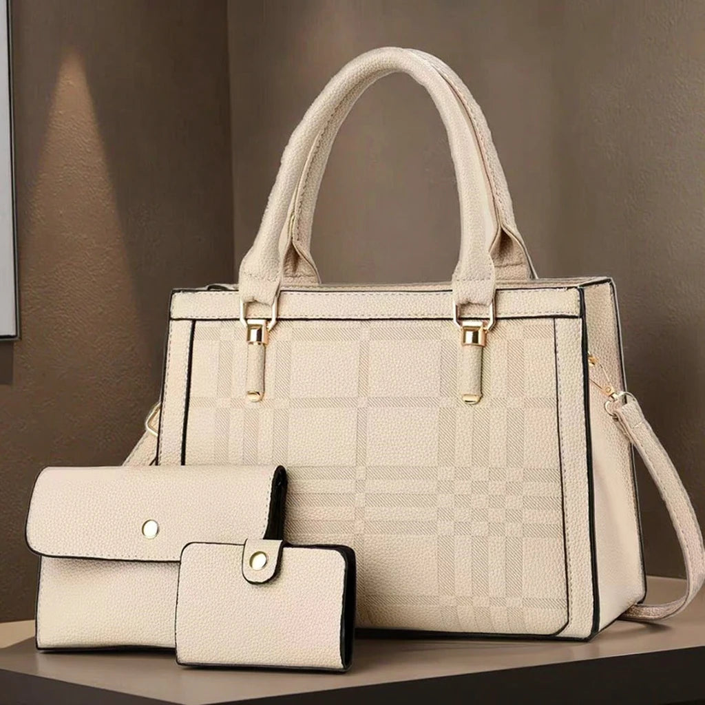 2025 New Set Fashionable 3-in-1 Handheld Tote PU Leather Ladies' Shoulder Bags Zipper Polyester Daily Use Handbag Purses for