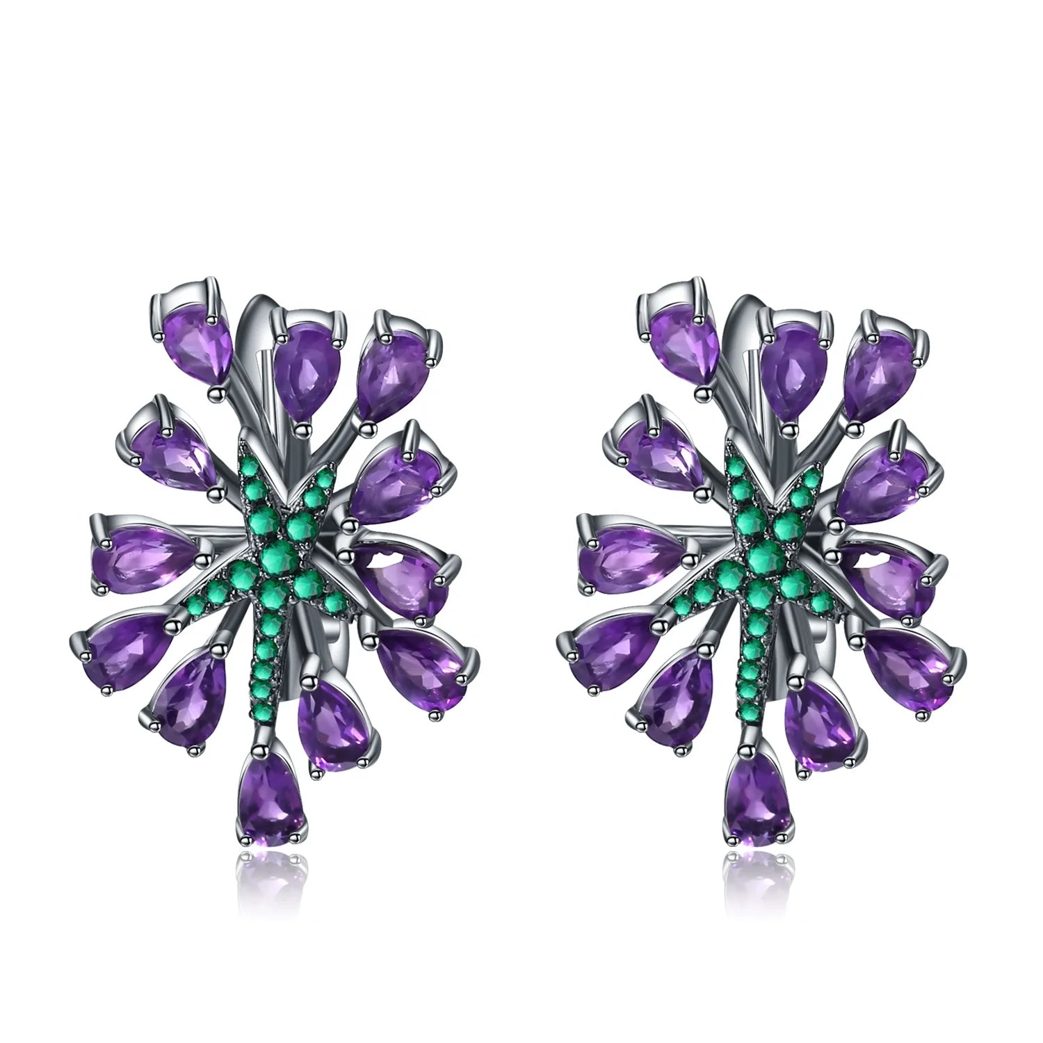 Abiding 925 Sterling Sliver Wedding Jewelry Gothic Purple Clip Earrings Women Party Natural Amethyst Gemstone Earrings