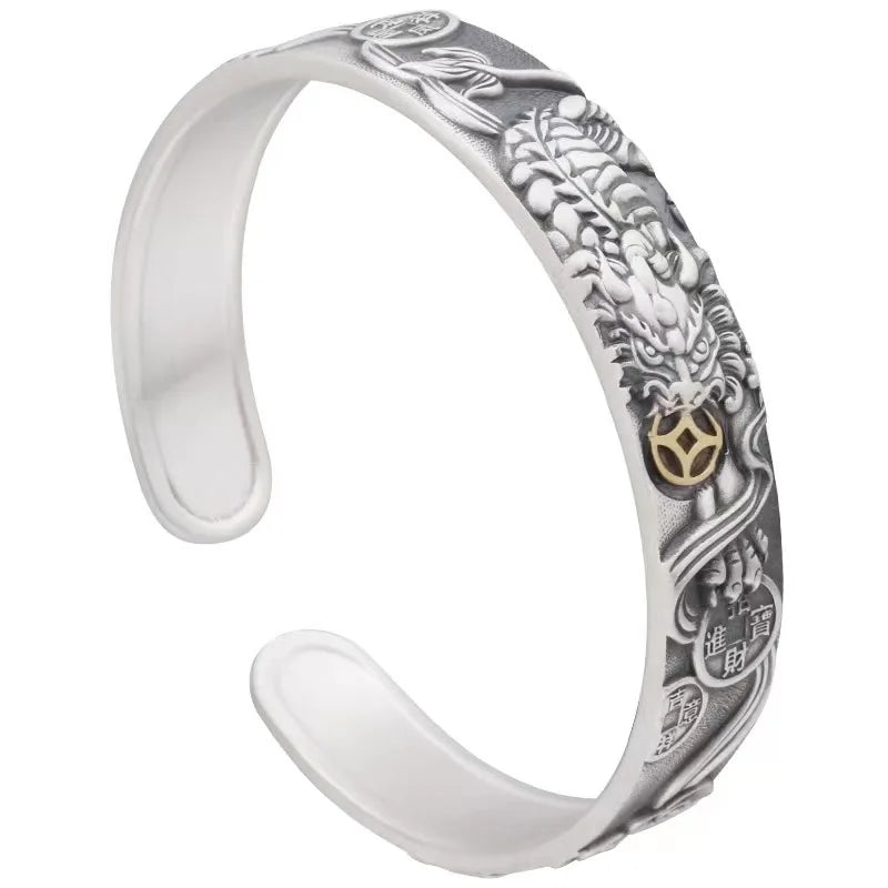 Lucky Healthy Wealth Pixiu Bangle Men Feng Shui Amulet Open Adjustable Pixiu Bracelet China Traditional Culture Unisex Bracelet