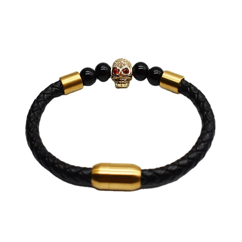 BMZ 2026 Red Eye Skull Eye Braided Leather Bracelet Women Bracelets for Men Jewelry
