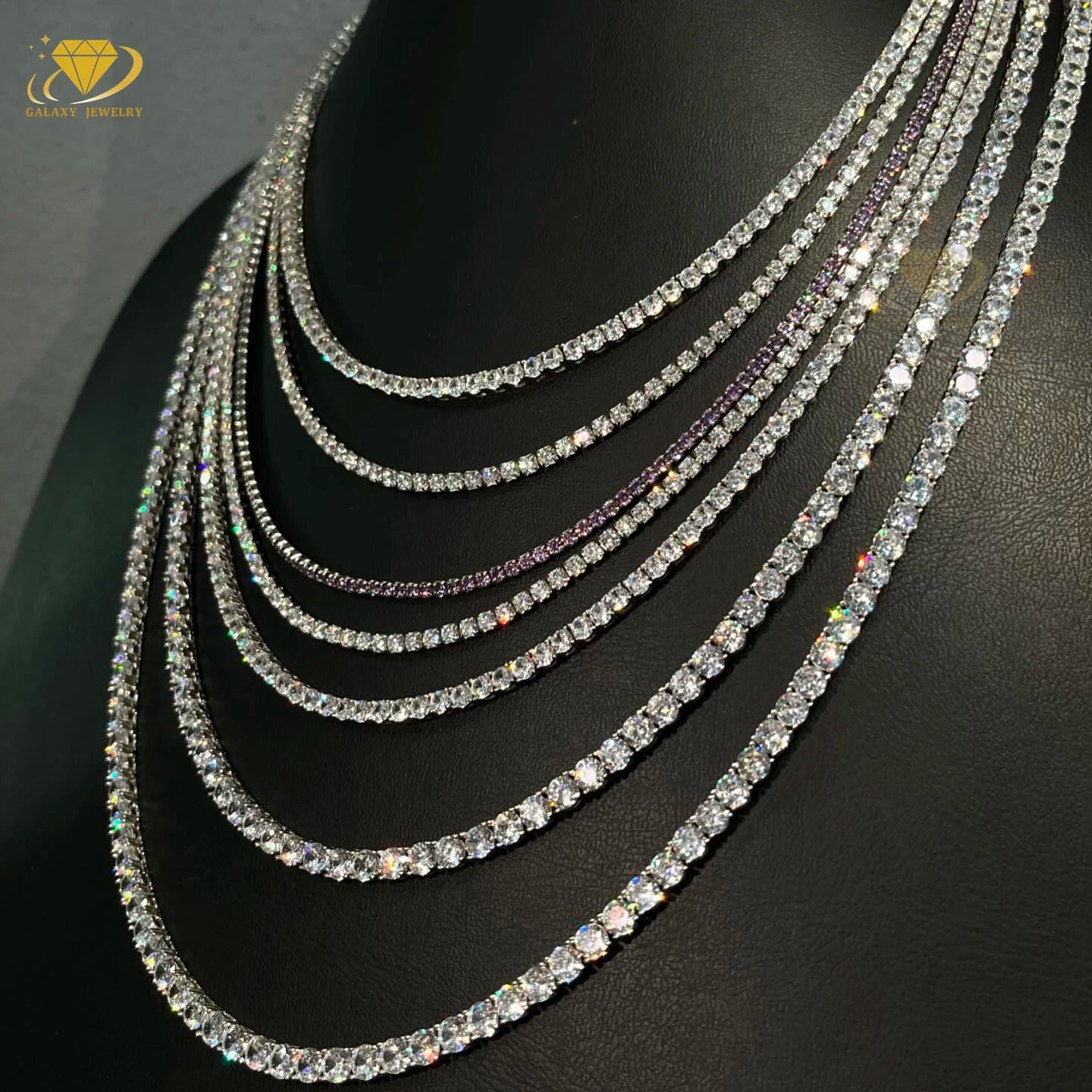 Fine Jewelry GRA Certified Pass VVS Moissanite Iced Tennis Chain Sterling Silver Rhodium Plated Bracelet Necklace Size 2-6mm