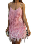 Fashionable Fringe Sequin Feather Patchwork Dress slip Dress