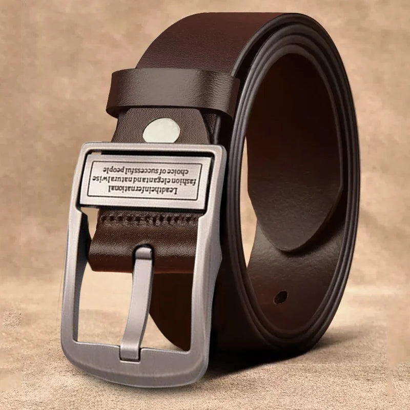 Men's Retro Business Casual Cowhide Belt Alloy Pin Buckle Luxury Style Custom Length Young Middle-aged Waist Wholesale Stock