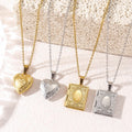 Hot Sale Stainless Steel Square Heart Necklace with Link Chain 18K Gold Plated Hip Hop Style Flip Flop Photo Frame Accessory