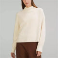 Knitwear Manufacturing Custom Women's Mock Neck Ribbed Knitted Jumper Acrylic Cotton Turtleneck Sweater for Women