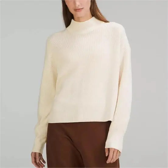 Knitwear Manufacturing Custom Women's Mock Neck Ribbed Knitted Jumper Acrylic Cotton Turtleneck Sweater for Women