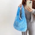 Candy Color Women's Soft Plush Shoulder Bags Large Capacity Faux Fur Female Handbags Tote Winter Furry Ladies Y2k Underarm Bag