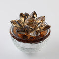 Amber Diamond Glass Dish Crystal Jewelry Trinket Boxes with Lotus Lid MH-QT0467