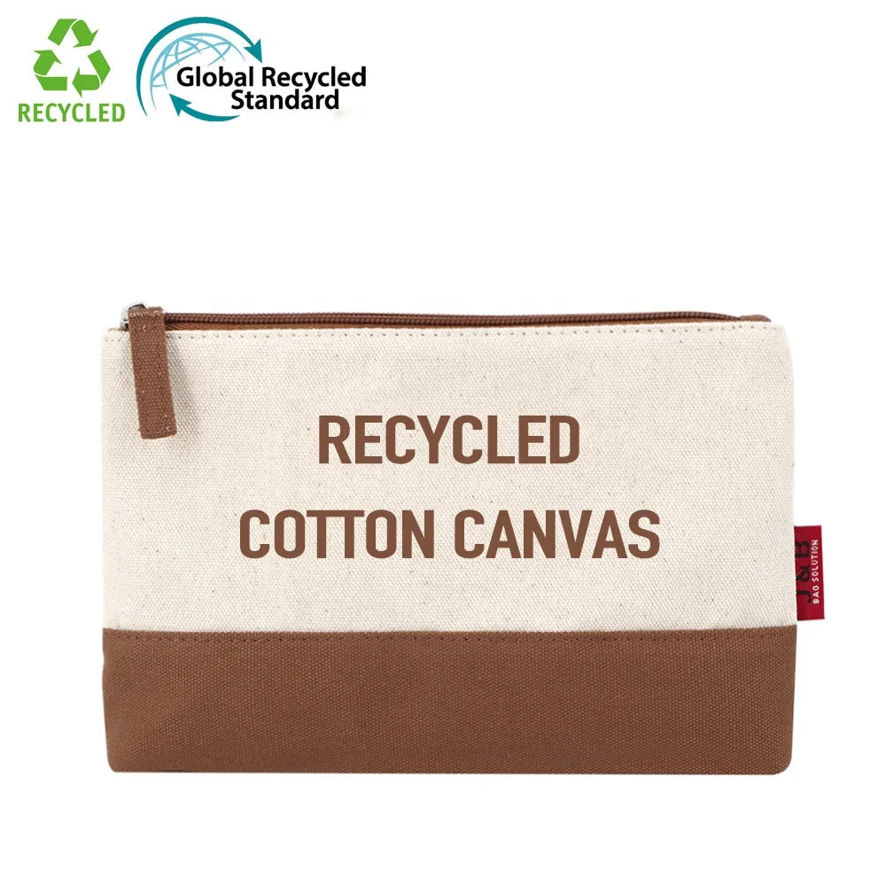Biodegradable Recycled Cotton Canvas Zipper Toiletries Makeup Pouch Skin Care Beauty Custom Logo Private Label Cosmetic Bag MegaBDM
