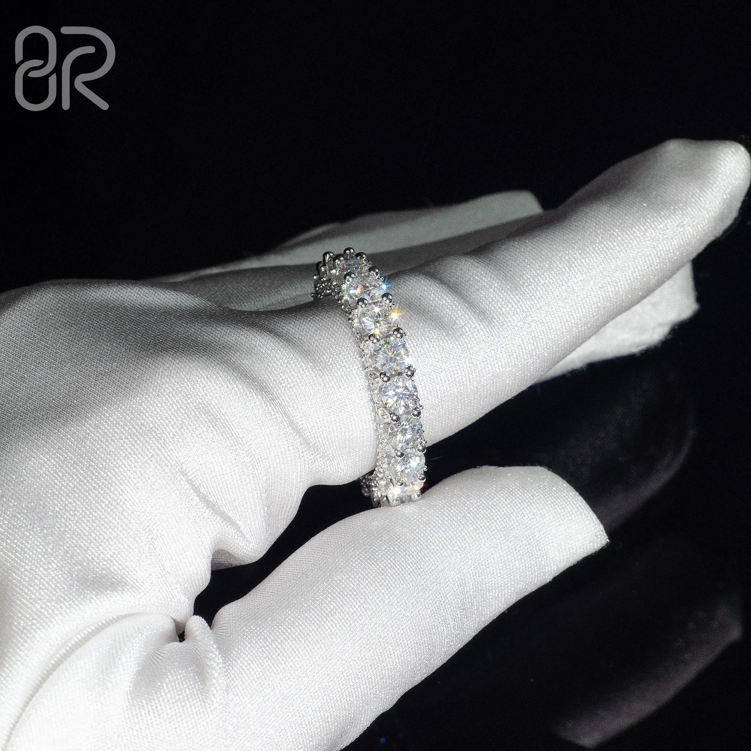 Pass Diamond Tester Real 10K 14K 18K Solid Gold Eternity Rings Iced Out Vvs Moissanite Diamond Engagement Wedding Ring
