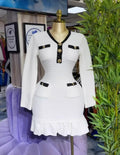 Spring New Fashion Button V Neck Free Size Waist Long Sleeve Mini Dress Women Office Dresses for Ladies