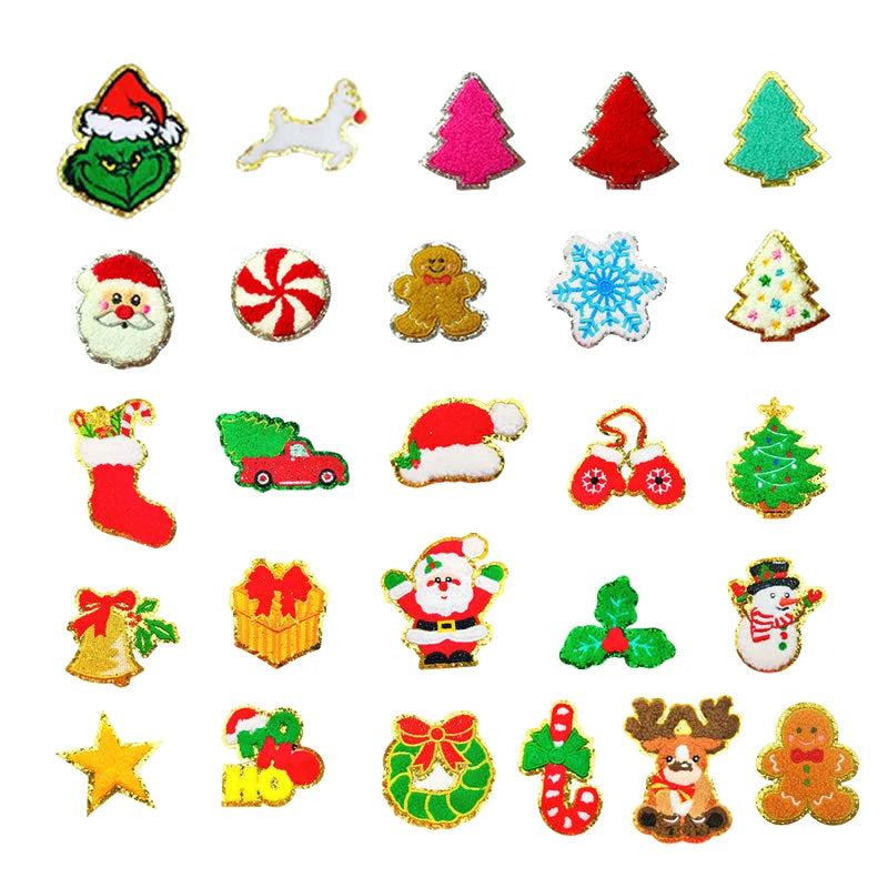 Exquisite Christmas Chenille Glitter Embroidery Iron on Patch Christmas Tree Candy Canes Patch