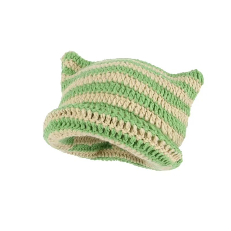 Y2K Gothic Knitted Cat Ear Little Devil Hat Women Kawaii Winter Handmade Beanie Female Caps
