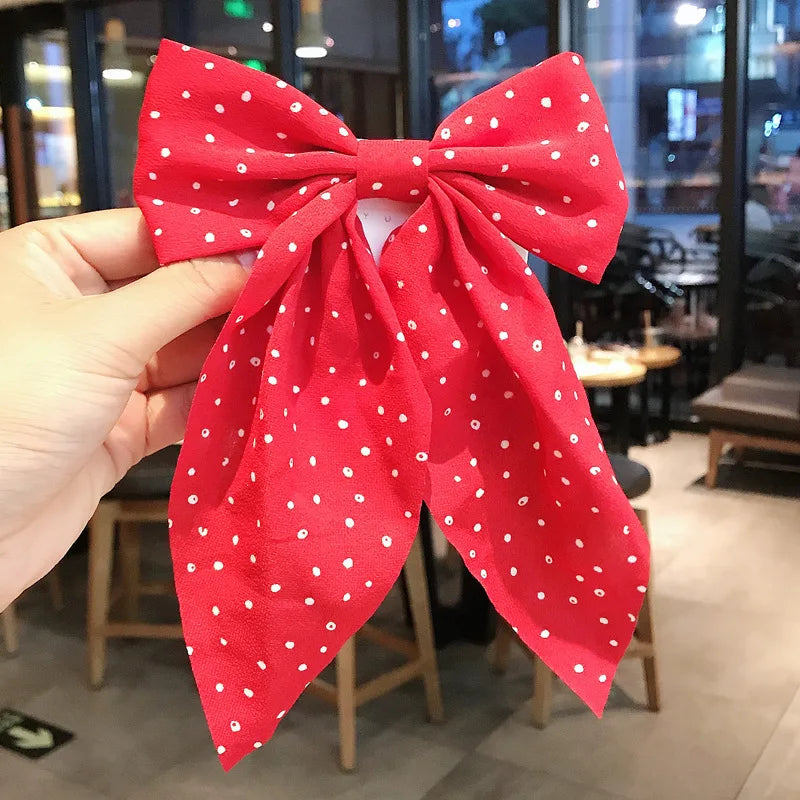 Retro Women Chiffon Hair Clips Dot Print Girl Hair Accessories Lady Hairpins Head Wear