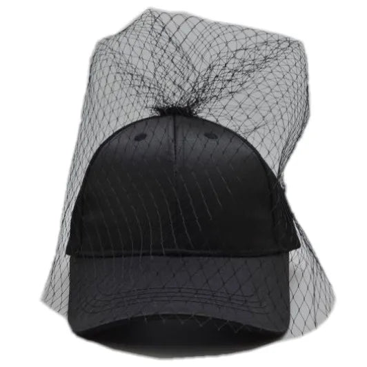 New Wholesale Fashion New Ladies Women Satin Baseball Hat with Mesh Veil Adjustable woman Dad-Hats
