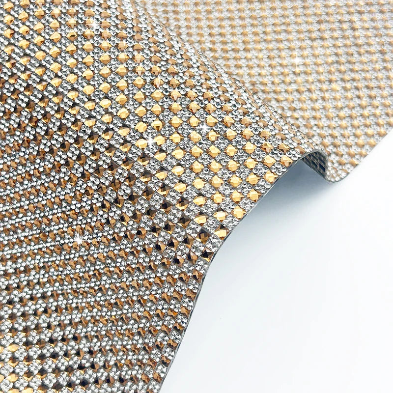 24*40cm DIY Decorative Hot-Fix Self-Adhesive Rhinestone Sheet 4*4mm Glass Diamond Mesh Sticker Flatback for Clothing Garments
