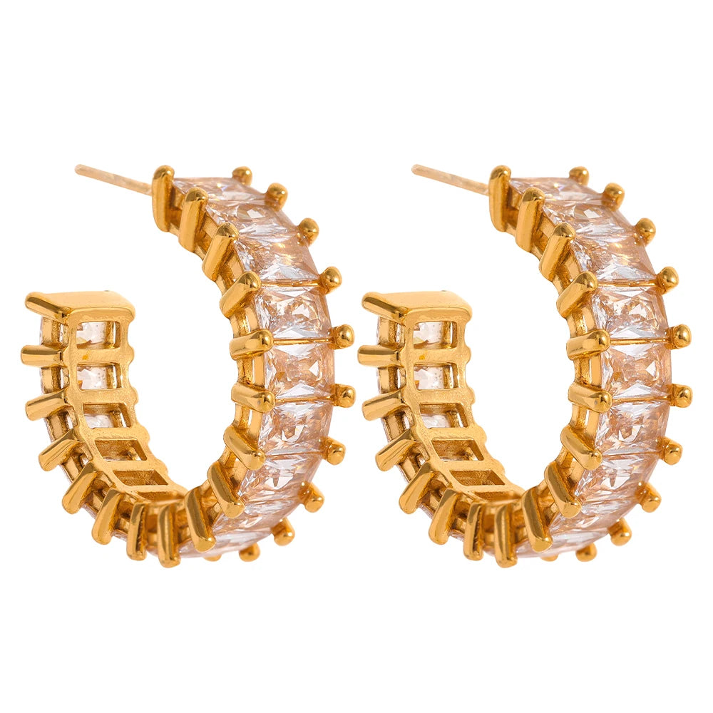 JINYOU 710 Luxury Elegant AAA Cubic Zirconia Stainless Steel Hoop Earrings Waterproof Bling Trendy Fashion Wedding Jewelry Gift