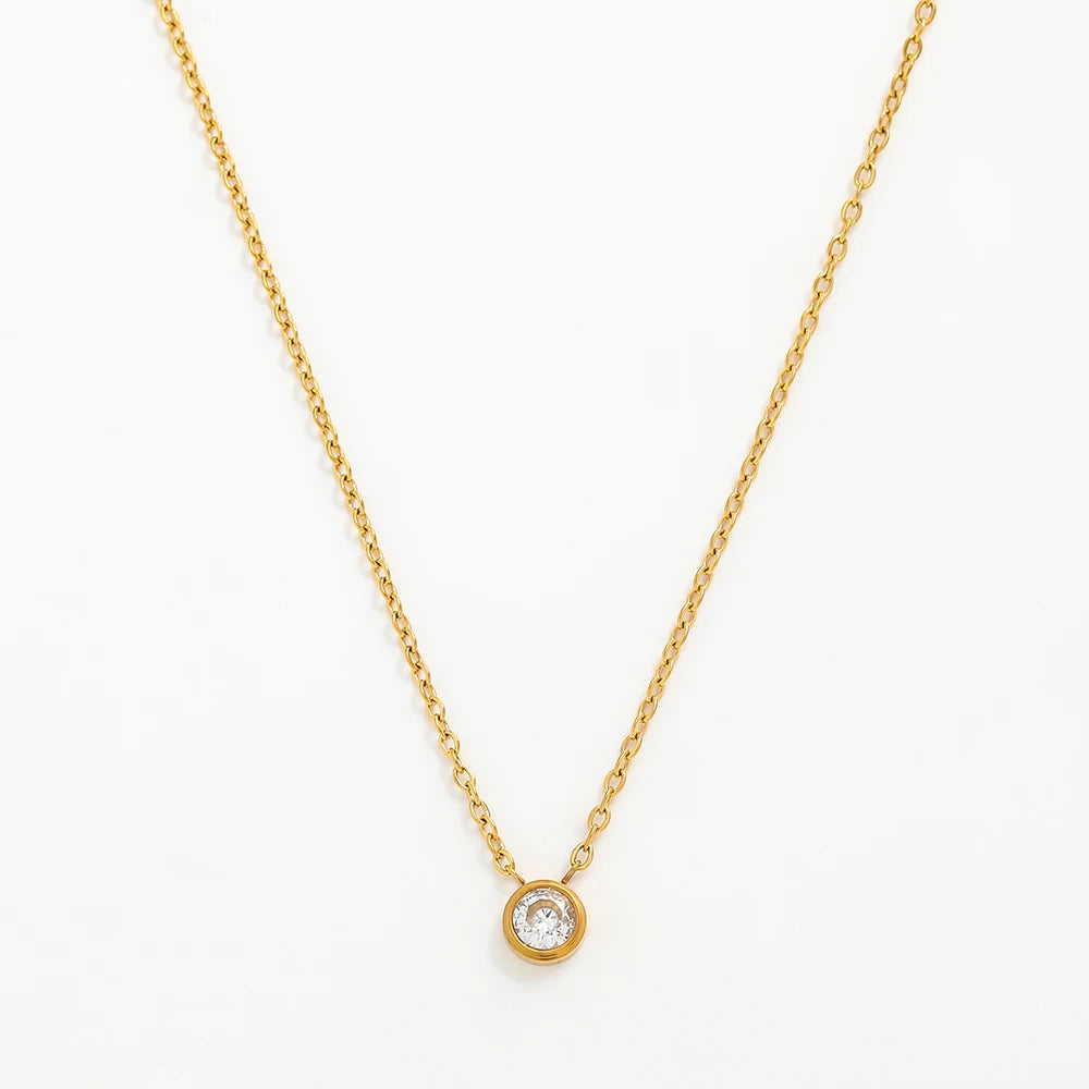 Joolim Jewelry 18K Gold Plated Dainty Round Green Zirconia Pendant Choker Necklace Trendy Necklace MegaBDM