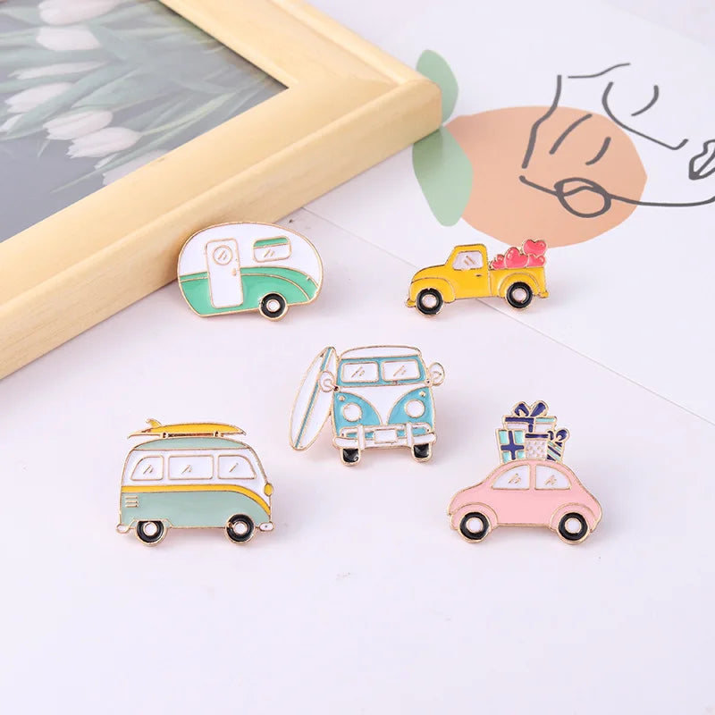 Travel Bus Camper Enamel Pins Badge Cartoon Car Adventure Mountain Brooches for Bag Clothes Lapel Pin Travel Accessories