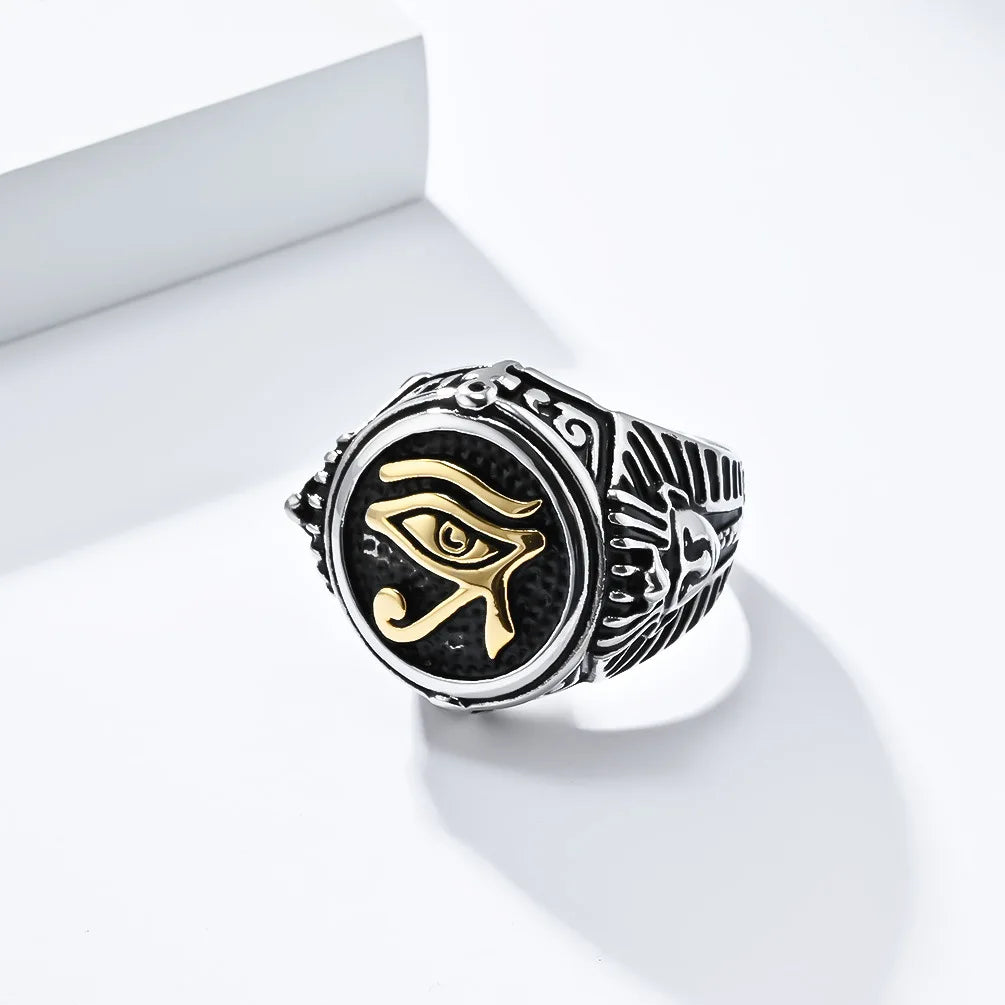 Egypt Eye of Horus Printed Ring Stainless Steel Signet Ring High-quality Men's Vintage Jewelry