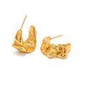 18k Gold Plated Stainless Steel Jewelry Retro Lava Geometric Texture CC Shaped Earrings for Women