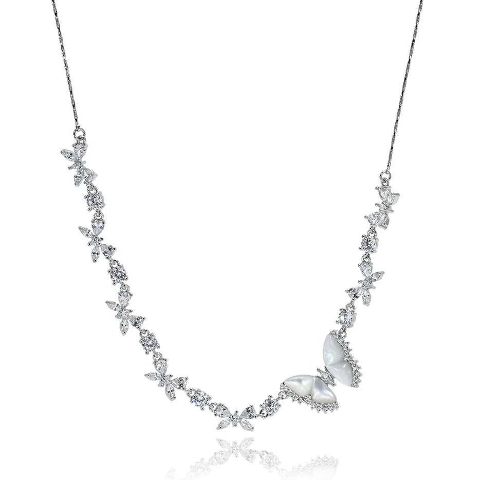 2024 New Original Brass with Platinum Plating Zircon Silver White Mother-of-pearl Butterfly Necklace for Women Jewelry