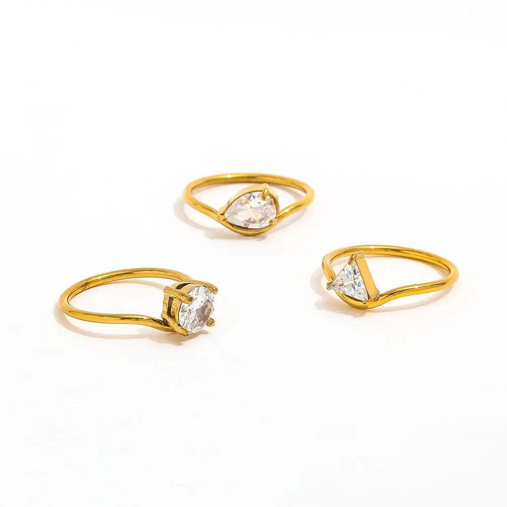 Fenny 18K Gold Plated Wholesale Chic Water Drop Round Triangle Zirconia Arrow Stainless Steel Finger Ring Trend for Wome
