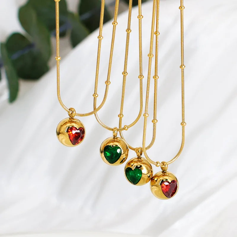 New Luxury 2Pcs 18k Pvd Gold Plated 316L Stainless Steel Heart Jewelry Set Non Tarnish Cubic Zirconia Necklace Earring Set