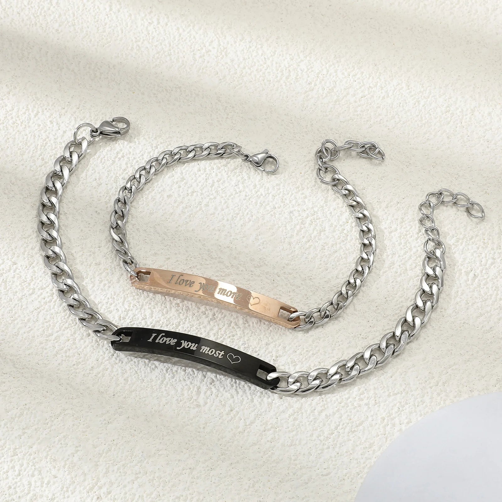 Fashionable Adjustable Titanium Steel Bracelet Engraved English Words Charm Bangle Couple Bracelet for Teens
