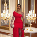 Solid Summer One Shoulder Sexy Mesh High Waist Slim Fitting Evening Party Split Thigh Elegant Women Long Dress
