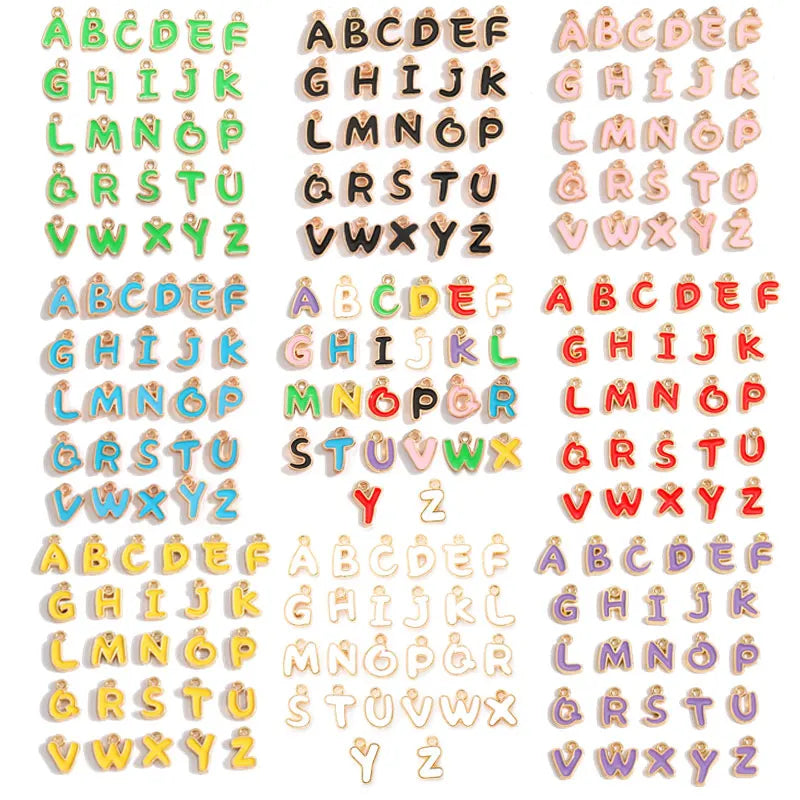 8mm Letter Charms Bulk Enamel Charms for Jewelry Making Alphabet Initial Letter Pendant for DIY Bracelet Necklace W248