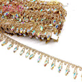 Beautiful Long Tassels Gold Applique Trims Sewing Diamond Chain Wedding Garment Decoration Costume Gold Applique Trims Sewing