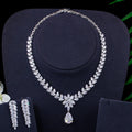 Good Quality Shiny White Cubic Zircon Long Leaves Earrings and Necklace Luxury Banquet Wedding Bridal Jewelry Sets for Women