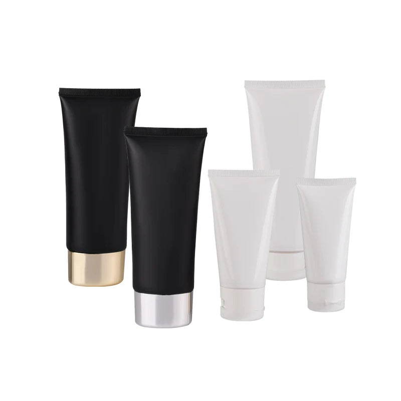 Cosmetic Packaging Empty Cream Lotion Transparent Black White 30ml 50ml 100ml 200ml Plastic Pe Soft Squeeze Tube with Screw Lid