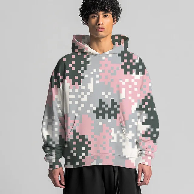 Custom Pullover  Boxy Hoodie 100% Cotton Dtg Print Heavy Weight Hunting Camouflage Hoody Cloth Pink  White Camo Hoodie for Men