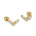 Minimalist 18k Gold Vermeil 925 Sterling Silver Jewelry Marquise Cubic Zircoia Barbell Stud Earrings