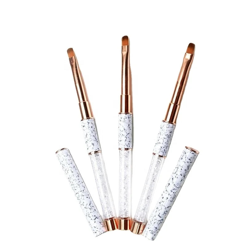 Wholesale Metal Handle Luxury Gel Manicure Tools White Rhinestone Crimped Soft Nylon Liner Oval Flat Ombre Brush DIY Nail
