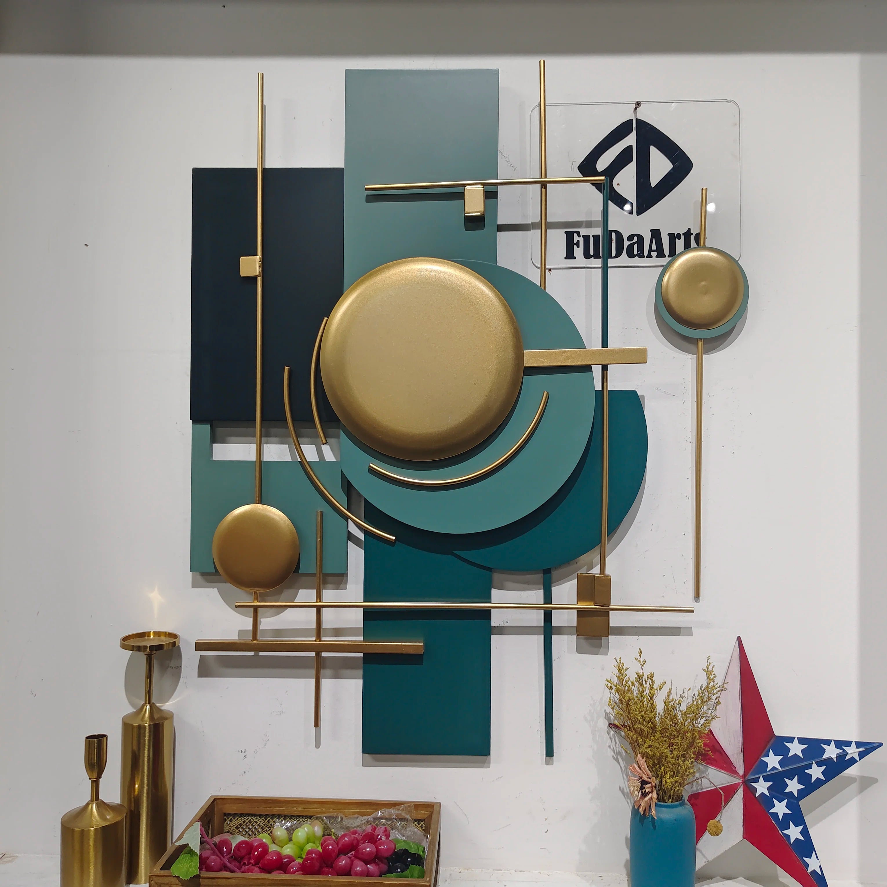 65x85cm 2024 Dropshipping  3D Geometric Metal Iron Wall Art Luxury Contemporary Handicraft Decoration Living Room Luxury Hanging