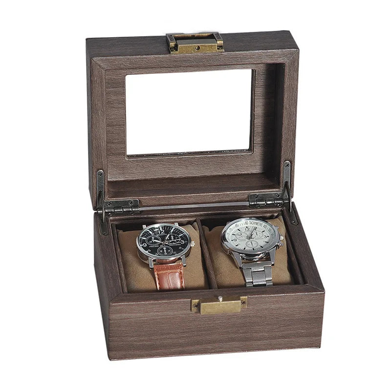Antique Leather Luxury Jewelry Bracelet Watch Display Holder Case 2 Grid Organizer for Watches and Bracelets