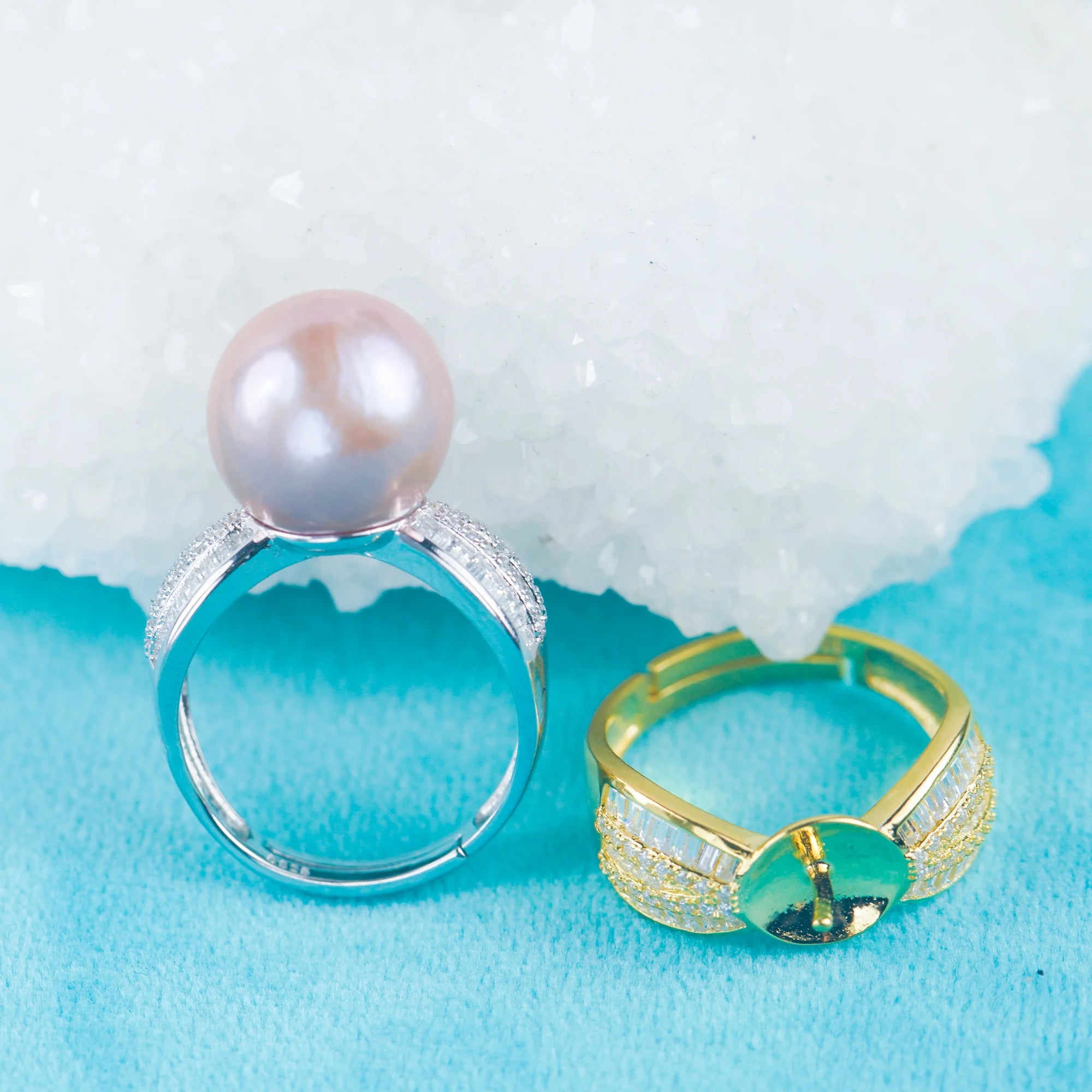 Re030977 DIY 9-11mm Natural Freshwater Pearl Ring Accessory 925 Sterling Silver Adjustable Size Engagement Ring for Women