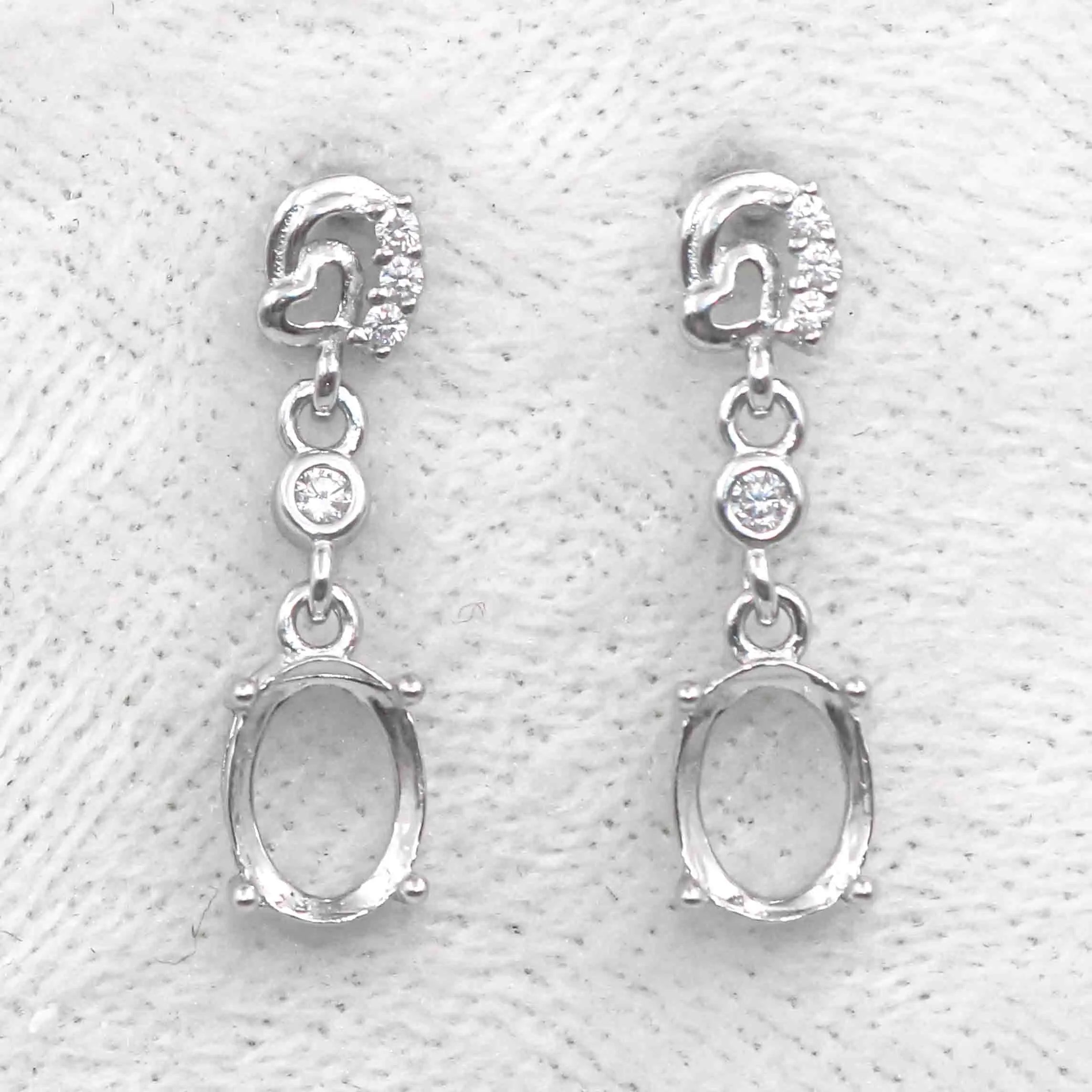 Sterling Silver 6*8mm Semi Mount Stud Eardrops Empty Frame Support Blank Setting S925 Base Without Center Stone DIY for Inlay