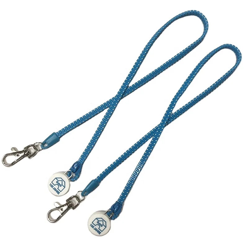 Fashion Custom Colors Plastic Zip Lanyards Zipper Lanyard With Metal Buckle