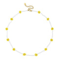 Hypoallergenic 18K Gold Plated Stainless Steel Beaded Yellow Flower Choker Necklace for Women Fashion Jewelry P213267