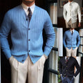S-3XL Cardigan Business Knit Sweater  Male Blue Breathable Fashion Sweater  V Neck Long Sleeve Top