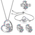 Fashion Letter Initial Jewelry Unicorn Colorful Heart Pendant Unicorn Necklaces Bracelet Rings Earrings for Girls Women Gift