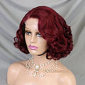 99J Burgundy Colored Brazilian Hair Pixie Cut Wig 300% Density 4X4 Lace Closure Pixie Curly Wig