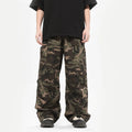 Men's High Street Style 100% Cotton Colored Wash High Waist Baggy Wide Leg Camouflage Camo Cargo Pant Men