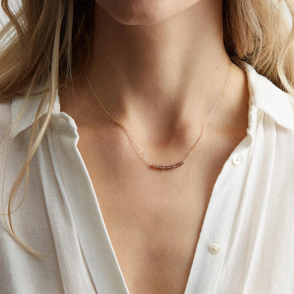 EManco Wholesale Women's Trendy Dainty Choker Link Chain Gold Plated Crystal Bead Stainless Steel Necklace